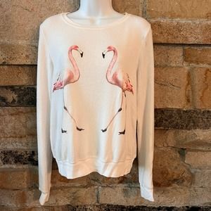 Wildfox Baggy Beach Jumper BBJ Oversized Sweatshirt Pink Flamingos Sz XS